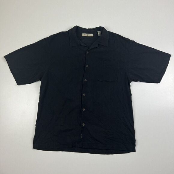 VTG Tommy Bahama Shirt Mens Large Black Silk Button Up Camp Hawaiian Beach Fish0 - Picture 2 of 8